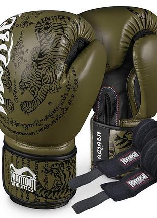 Боксерські рукавиці phantom muay thai army 14 унцій (бинти 4м. в подарунок)