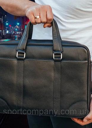 Сумка для ноутбука 15 кожаная мужская для документов черная деловая классическая с натуральной кожи на молнии