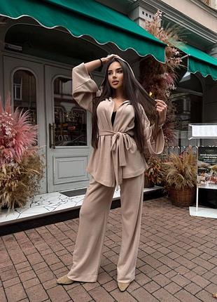 Женский костюм из ангоры кофта кимоно и широкие брюки бежевый ангоровый качественный комплект