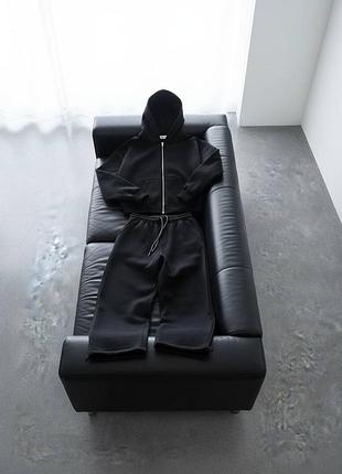 Спортивний костюм жіночий / чоловічий чорний з капюшоном оверсайз осінній весняний літній