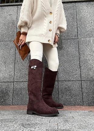 Замшеві зимові чоботи жокеї в шоколадному кольорі