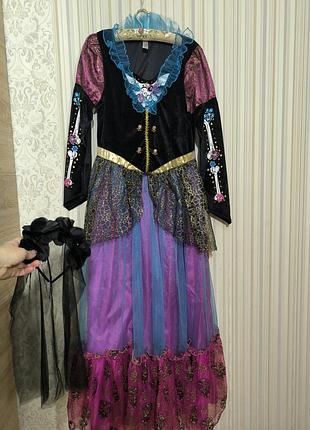 Карнавальное платье на хеллоуин хелловин платье скелета скелетон костюм санта муэрто