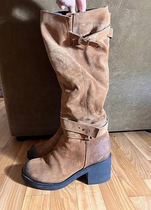 Новые зимние замшевые высокие сапоги на каблуке с искусственным мехом 26 см