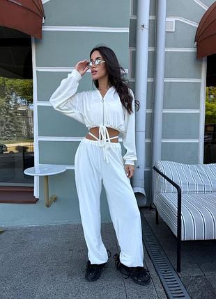 Білий велюровий спортивний костюм оверсайз кофта на змійці блискавці і штани аладіни плюшевий велюр спорт