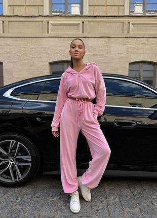 Жіночий велюровий спортивний костюм оверсайз кофта на змійці блискавці і штани аладіни плюшевий велюр спорт