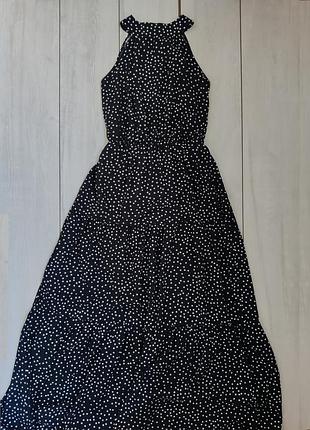 Легкое очень длинное платье в горошек