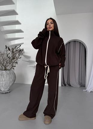 Женский флисовый костюм оверсайз на молнии молнии шоколад качественный теплый флис полар