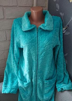 Теплый велюровый халат на молнии р. 46 /48