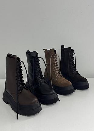 Демисезонные и зимние берцы женские, натуральная кожа / натуральная замша