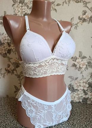 Мереживний білий комплект, набір спідньої білизни