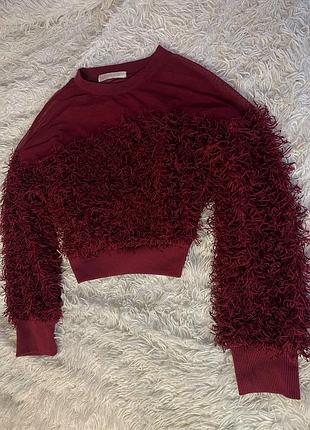Кофта жіноча ,may&co ,укорочена , бордо ,із пухнастою текстурою