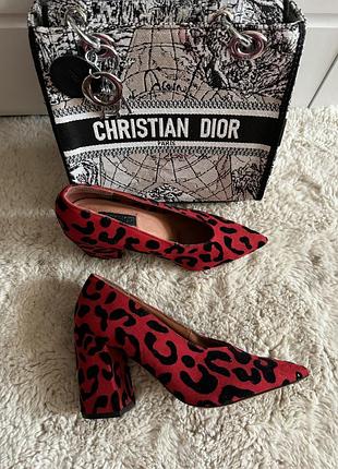 Туфли леопард лодочки червоні