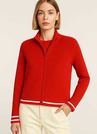 Елегантна червона кофта-кардиган на блискавці від преміум-бренду marc cain вовна, кашемір -s