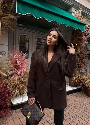Женский кашемировый пиджак пальто оверсайз на подкладке шоколад качественный теплый кашемир диагональ