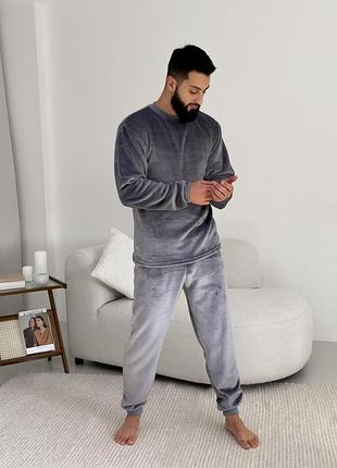 Тепла чоловіча піжама велсофт сіра