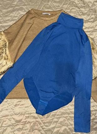 Боди однотонное синий с горлом