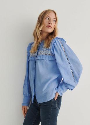 Жіноча сорочка з об'ємними рукавами та вишивкою reserved р.s