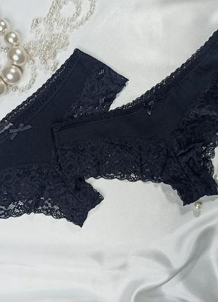 Eur 38 очаровательные черноенькие базовые хлопковые трусики трусы хипстеры с кружевной отделкой h&amp;m