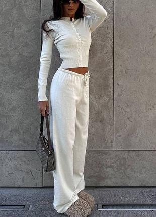 Трендовий брючний ангоровий костюм, широкі штани палаццо, кардіган, кофта, ангора, брюки