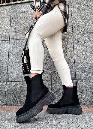 Натуральна замша,чорні жіночі зимові челсі