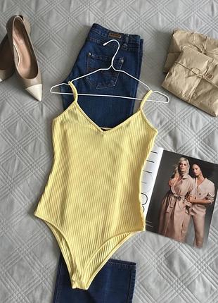 Стильный хлопковый боди на тонких бретелях в цвете 🍋в размере xs