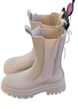 Ботинки высокие бежевые сапоги демисезон primark, р. 38