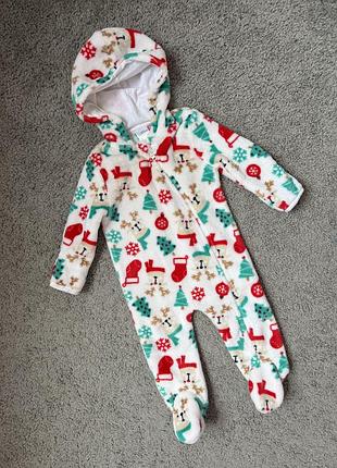 Дитячий плюшевий комбінезон 3/6 міс новорічний теплий чоловічок комбінезончик для хлопчика