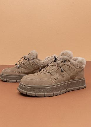 Жіночі утеплені замшеві черевики кросівки бежеві зимові 36-41 кроссовки женские зимние allsy 1111655