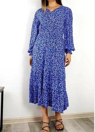 Сукня міді в квітковий принт, сукня міді з довгим рукавом, плаття, сукня в квітковий принт