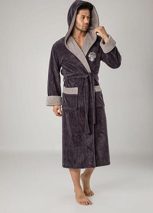 Халат мужчины, премиум производитель nusa турция. lxl xxl xxxl большие размеры. коричневый. толстый теплый махровый халат с капюшоном, качественный на подарок