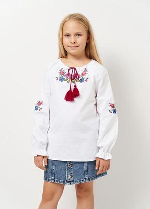 Рубашка вышита для девочек вышиванка детская для девушек белая вышиванка в садик в школу 9400