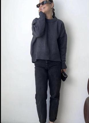 Красивий светр з французької пряжі з віскозою бавовною коричневий шоколадний оверсайз