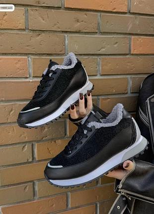 Накладной платеж ❤ натуральные утепленные мехом кожаные зимние кроссовки с войлоком