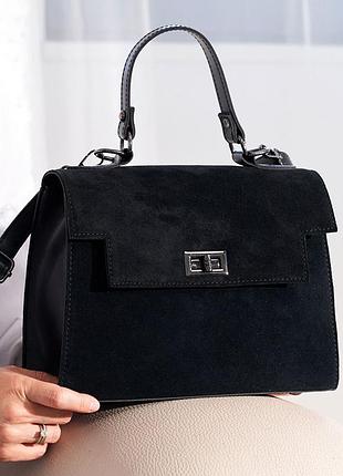 Сумка со вставкой из натуральной замши 592987 черная