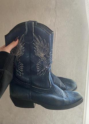 Жіночі ботинки сапоги джинсові з вишивкою