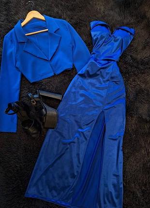 Сукня платье двойка пиджак атлас бюстье