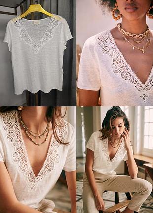 Sézane льняна лляна футболка з мереживом