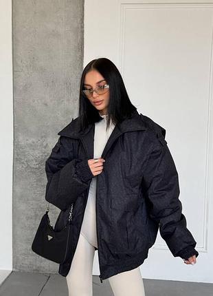 Зимняя куртка-бомбер на молнии с принтом с воротником с карманами с манжетами на резинке