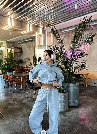 Женский утепленный костюм оверсайз: зип худи и штаны палаццо