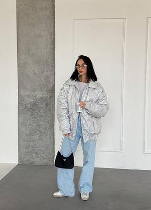 Зимняя куртка-бомбер на молнии с принтом с воротником с карманами с манжетами на резинке