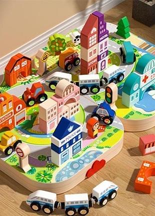 Дерев'яний конструктор веселе місто 56 деталі в дерев'яному кейсі