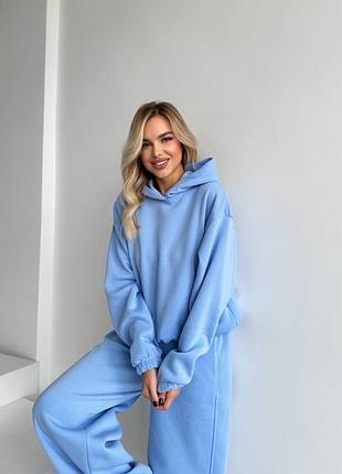 Жіночий теплий спортивний повсякденний костюм на флісі худі з капюшоном і затяжками внизу і штани з фіксаторами внизу