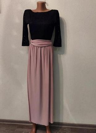 Длинное платье в пол, макси с гипюровой отделкой, бантом