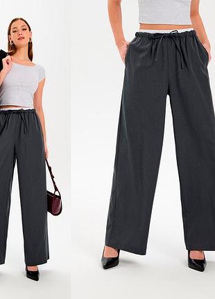 Новые серые широкие брюки с белой вставкой на талии sinsay xs