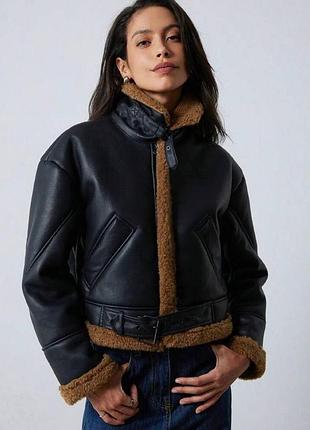 Чорна дублянка тепла екошкіра з хутром 02437 с, м, л