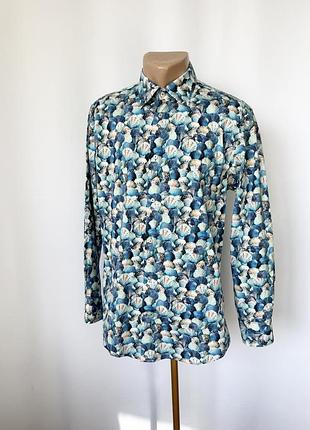 Cotton doux рубашка принт ракушки мушлі голубая морская тематика интересная подводный мир