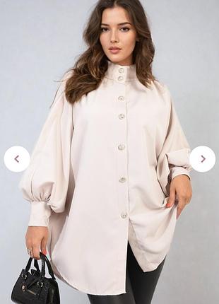 Бежева подовжена оверсайз блуза-сорочка від ikrush (made in italy)