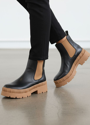 Челси-ботинки демисезонные waikiki черные с контрастной вставкой р. 36