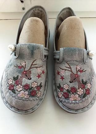 Нові анатомічні джинсові мокасини з вишивкою barefoot- р. 35 - 23 см