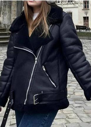 Женская дубленка авиатор в стиле zara р.м